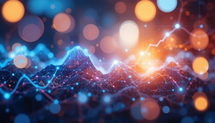 Obraz premium Digital landscape growth chart, bokeh background, futuristic tech