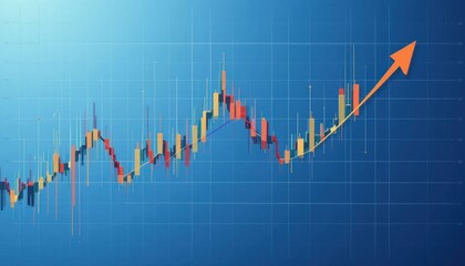 Upward Stock Market Trend Graph, Blue Background