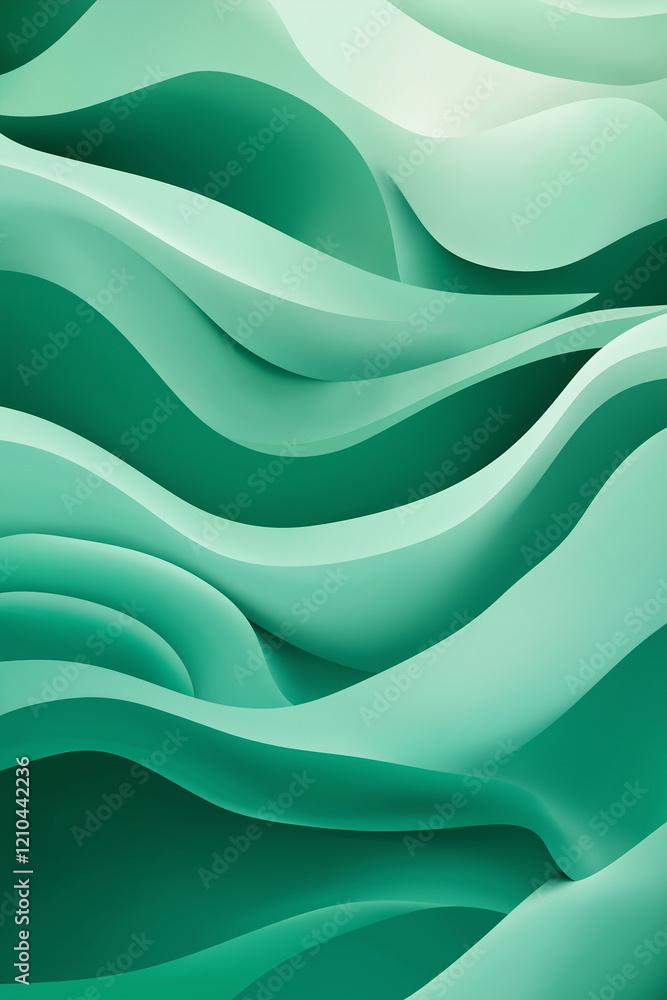 Poster green background with smooth waves and fluid lines, minimalist vector illustration in flat design st