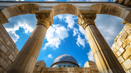 Fototapeta premium Architectural Beauty of Ancient Stone Archways Against a Clear Blue Sky : Generative AI