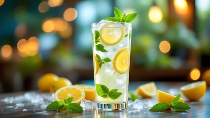 Fototapeta premium Refreshing Summer Drink with Lime Mint - Perfect for Hot Days
