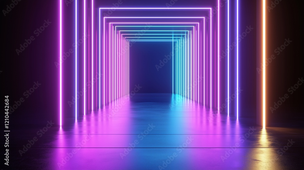 Poster a minimalistic led stripe design with radiating beams.