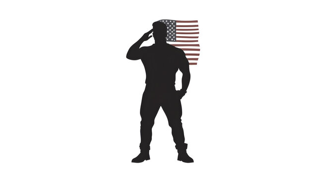 saluting soldier silhouette with american flag clip art preview