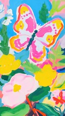 Buttlefly with flowers painting art backgrounds