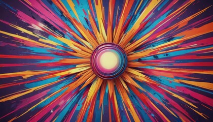 Abstract radial burst with pop art style elements, impact, pow, burst