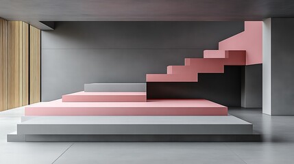 Abstract Geometric Staircase Platform Design In Grey And Pink