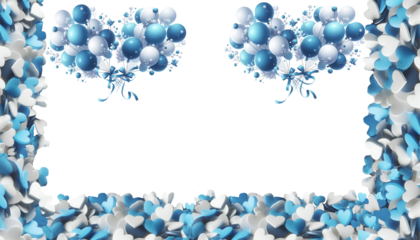 Minimalistic blue and white balloons with love symbol arrangement for celebrations or party decoration on clear white background, Blue and white theme with copy space 