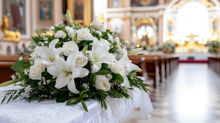 White Lilies & Roses Church Wedding Bouquet