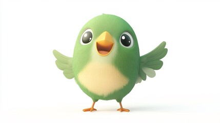 Adorable 3D Render of a Happy Green Bird