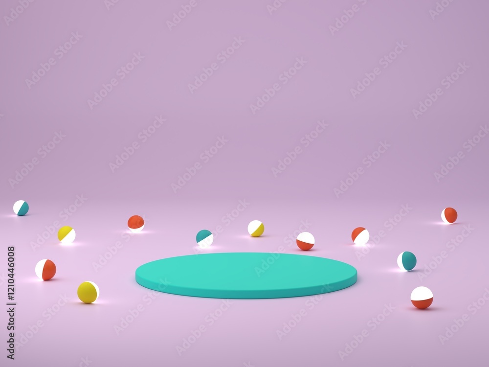 Poster 3d render for products displays. abstract background with curvaceous forms and podium in vibrant col