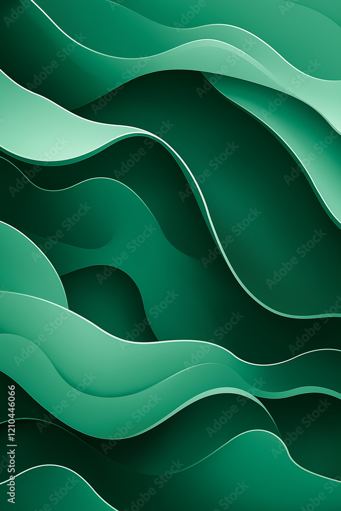 Poster green background with smooth waves and fluid lines, minimalist vector illustration in flat design st