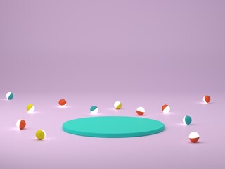 3D render for products displays. Abstract background with curvaceous forms and podium in vibrant colors. Showdisplay, minimal shapes. 