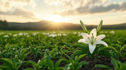 White Lily Sunset Field - Spring Bloom