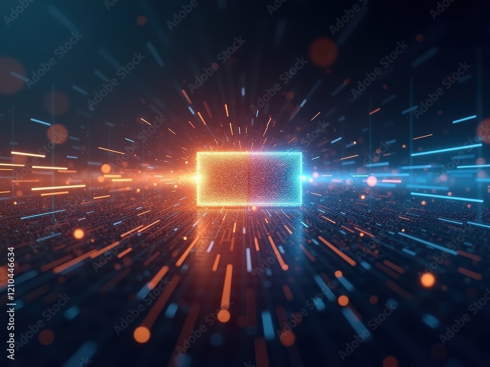 Poster exploration of quantum qubits demonstrating superposition with bright color contrasts in a cosmic-li