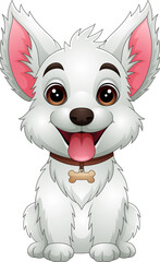 Vector cartoon happy cute white dog 