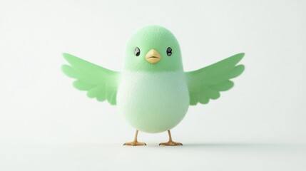 Adorable Green Bird: A 3D Rendered Cartoon Bird with Wings Outstretched