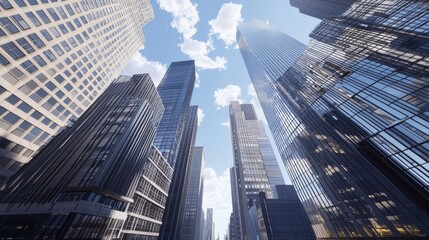 Obraz premium realistic photo view of a wide street with skyscrapers 