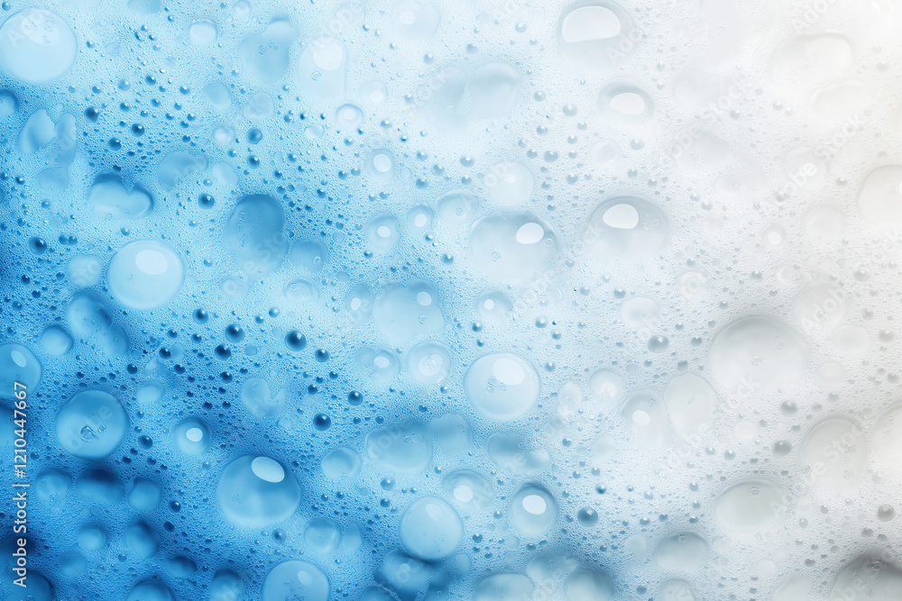 Poster close up of water droplets on a surface creating an abstract blue and white pattern