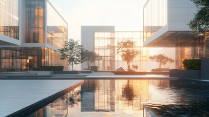 Fototapeta premium mergers and acqusitions showing modern office buildings, data and ai