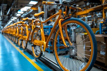 Eco Friendly Electric Bikes Assembly Line in Vibrant Factory Workspace