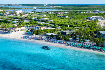 Grand Turk beach at cruise port, Turks and Caicos Islands. Aerial view.