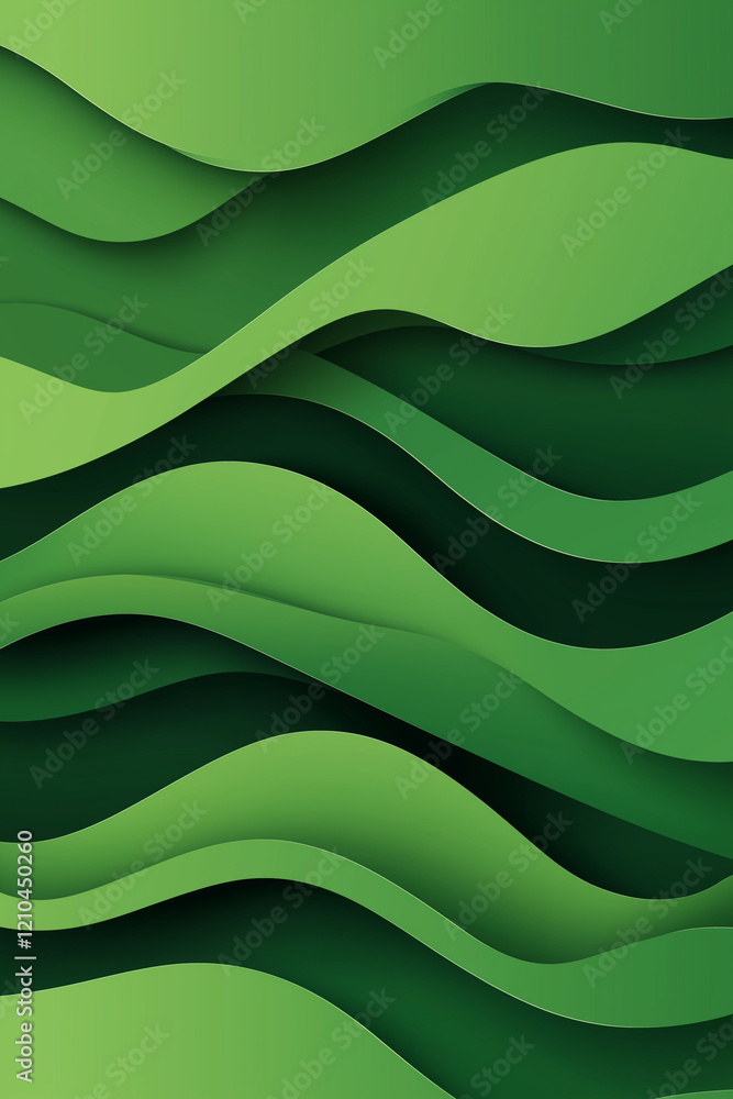 Poster green background with smooth waves and fluid lines, minimalist vector illustration in flat design st