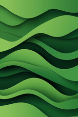 Green Background with Smooth Waves and Fluid Lines, Minimalist Vector Illustration in Flat Design Style with Light and Shadow Effects, High-Resolution and High-Quality Detailing