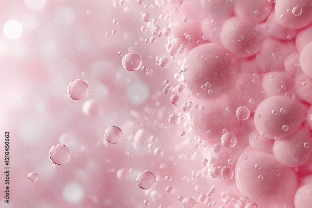 Poster bubbles floating in a soft pink background with a dreamy atmosphere