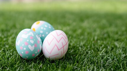 Easter Eggs on Green Grass, Spring Holiday