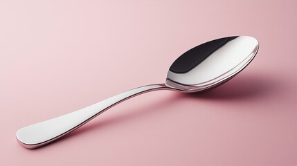Stainless steel spoon isolated on pink background, modern cutlery minimal design