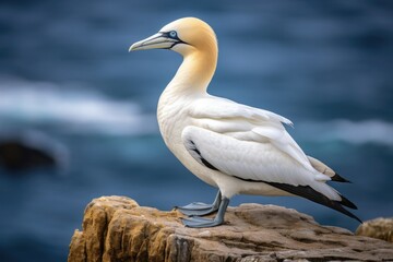 Nature's Majesty: White Northern Gannet in its Wild Habitat in Machias Seal Island