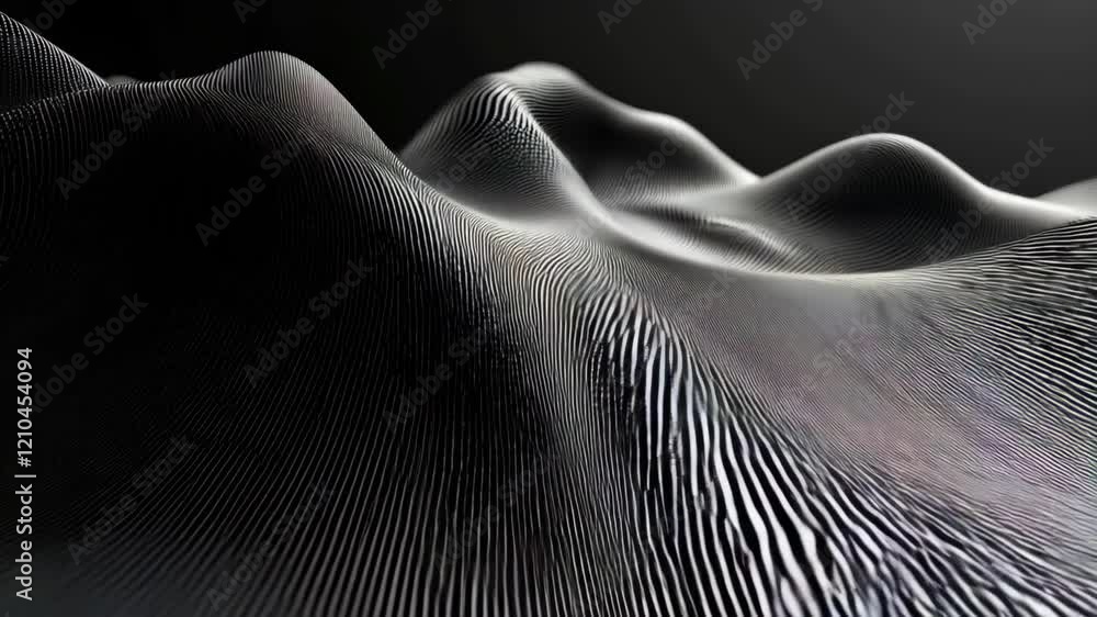 Poster abstract wavy metallic surface animation with dynamic light and shadow play