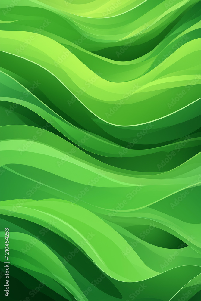 Poster green background with smooth waves and fluid lines, minimalist vector illustration in flat design st