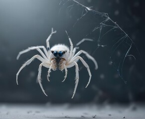 A white spider snatching up a blue fly in mid-air, small insect, insect world , arachnid