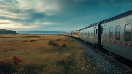Fototapeta premium Train Journey Through Scenic Landscape