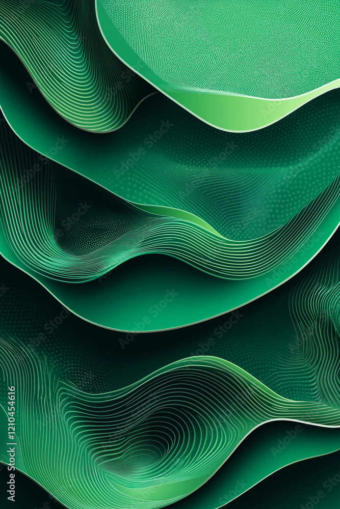 Poster green background with smooth waves and fluid lines, minimalist vector illustration in flat design st