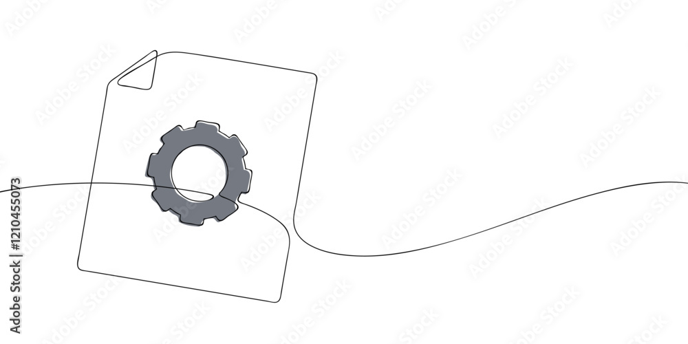 Poster a single line drawing of a parameter file. continuous line file with gear in color. one line icon fi