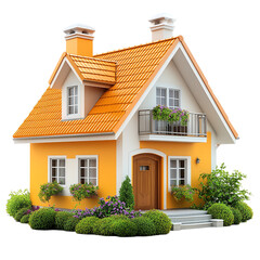 Charming Orange House with Balcony and Lush Garden