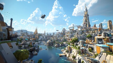 Fototapeta premium wide shot of low poly city futuristic look 