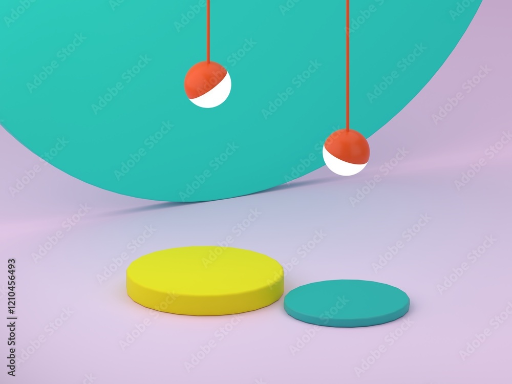 Poster 3d render for products displays. abstract background with curvaceous forms and podium in vibrant col