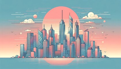 Sunset Over the Cityscape: A Modern Urban Illustration