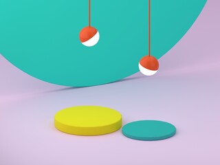 3D render for products displays. Abstract background with curvaceous forms and podium in vibrant colors. Showdisplay, minimal shapes. 