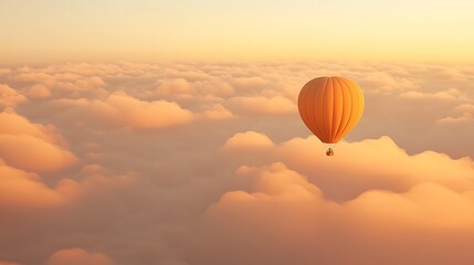 Obraz premium Orange hot air balloon above clouds at sunset