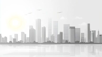 Fototapeta premium QSiul2qixsug A landing page image for Modern apartment complex, city skyline, sunny day, contemporary architecture