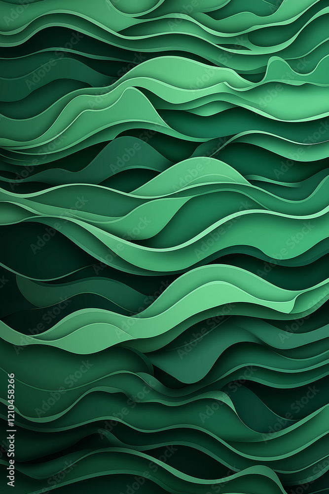 Poster green background with smooth waves and fluid lines, minimalist vector illustration in flat design st