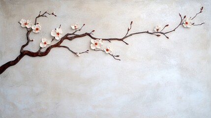 Delicate cherry blossom branch against a minimalist textured background.