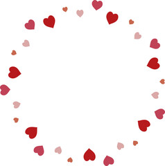 Round frame with magic pink hearts on white background. Vector image.