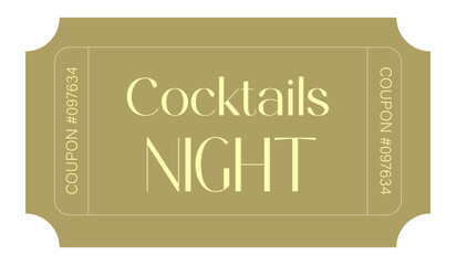 Ticket design, Ticket design template., Admit one ticket, illustration of a ticket, Coupon cocktails night