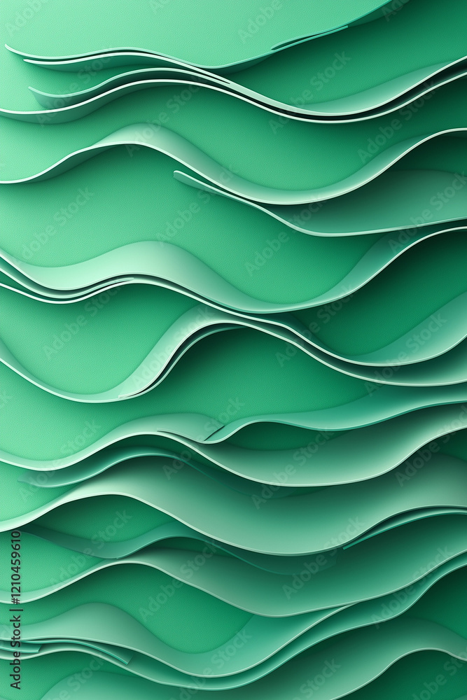 Poster green background with smooth waves and fluid lines, minimalist vector illustration in flat design st