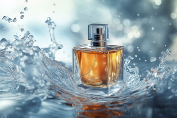 Captivating perfume splash studio setting product photography refreshing atmosphere close-up view essence of luxury